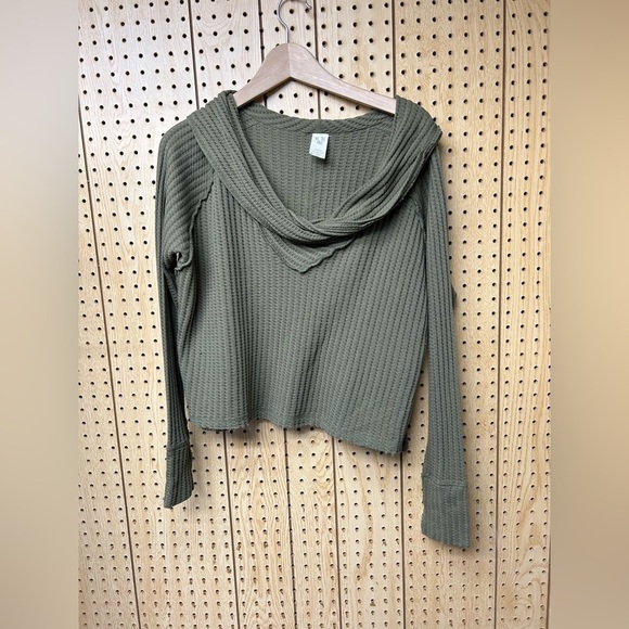 We The Free Olive Green Waffle Knit Top - Picture 3 of 6
